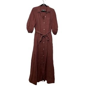 Maeve by Anthropologie Brown Linen Belted Midi Shirt Dress Sz 1X